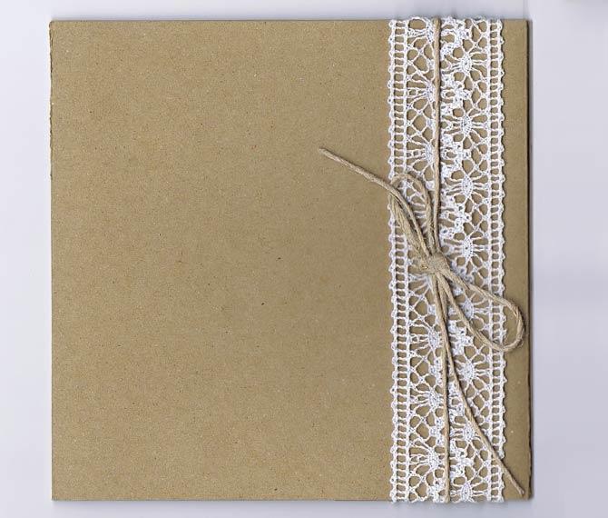 quadratische Hochzeitskarte, Vintage, Spitzenband, Kordel, Hochzeitskarten Vintage