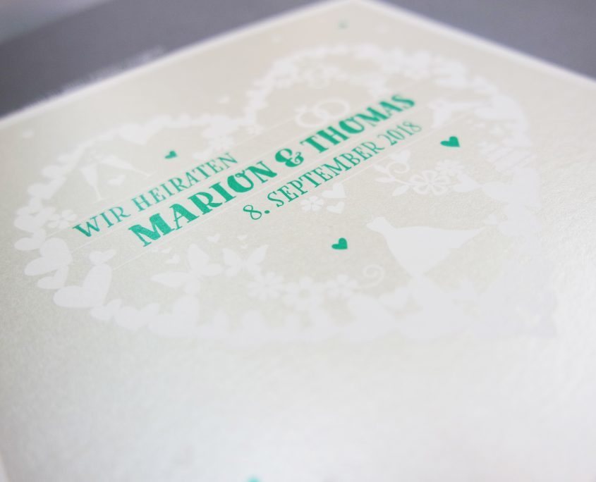 Hochzeitskarte, Titelseite, Symbolen der Liebe, Herz Druck Hochzeitspapeterie