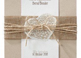 quadratische Klappkarte mit Band und Kordel, Hochzeitskarten Naturpapier