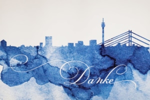 Danksagungskarte Duesseldorf Skyline Aquarell Blau Blaues Aquarell Duesseldorf